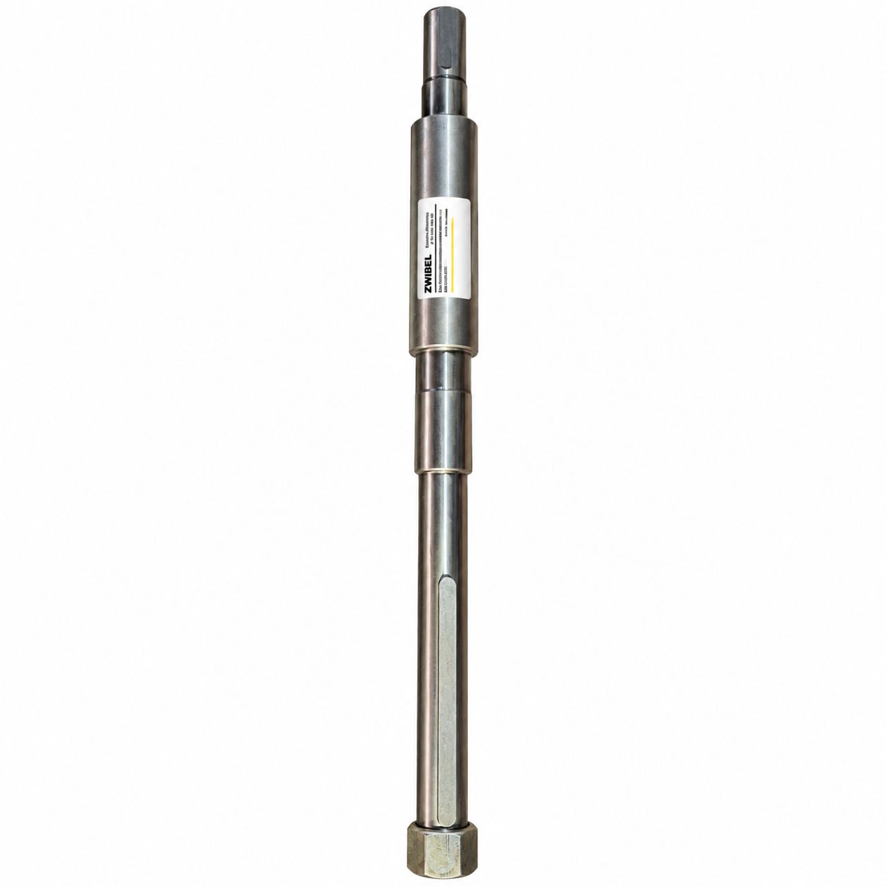Eixo industrial usinado com chaveta longitudinal.